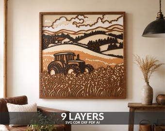 3D Tractor Farm Shadow Box SVG: Autumn Landscape Laser Cut Files (Digital Download)