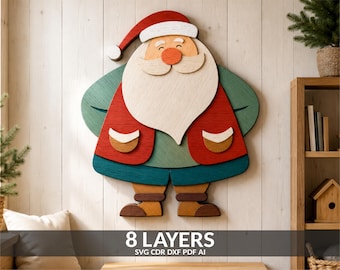 Layered Santa SVG: Christmas Laser Cut Multilayer Files (Digital Download)