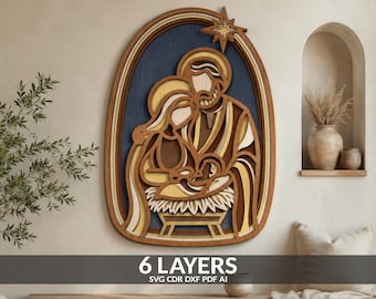 Ornamento per presepe in formato SVG, file multistrato per taglio laser a tema religioso (download digitale)