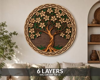 Tree of Life Mandala SVG | Layered Wooden Wall Art (Digital Download)