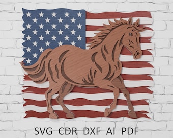 Horse USA Flag 3D Layered SVG, Patriotic Laser Cut Files (Digital Download)
