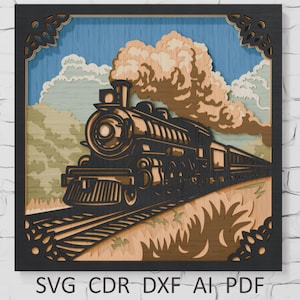 Steam Train 3D Mandala Shadow Box Svg Files, Multilayer Panel for Laser Cutting, Layered Locomotive Dxf file for CNC router Glowforge Cricut