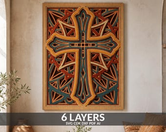 3D Layered Cross Mandala SVG, Laser Cut Wood Art (Digital Download)