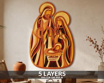 Layered Wood Nativity SVG File: Holy Family Silhouette (Digital Download)