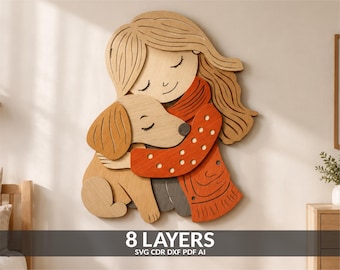 Girl and Dog Mandala SVG: Laser Cut Multilayer Files (Digital Download