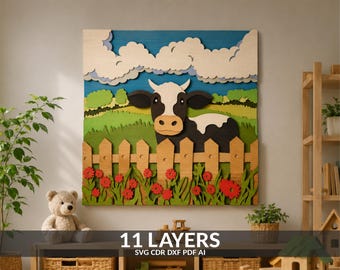 Cow Farm Shadow Box SVG: Laser Cut Papercraft, Glowforge, Cricut (Digital Download)
