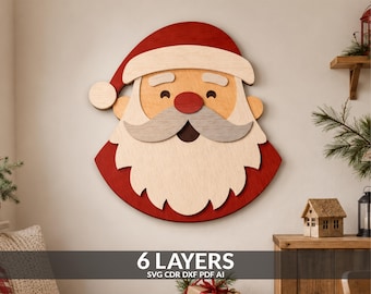 Layered Santa Claus Head SVG: Christmas Laser cut Template (Digital Files)