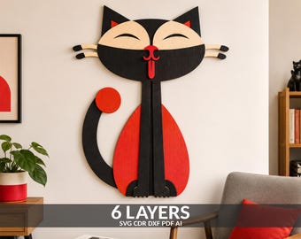3D Cat SVG, Tongue Out, Multilayer Paper Cut File (Digital Download)