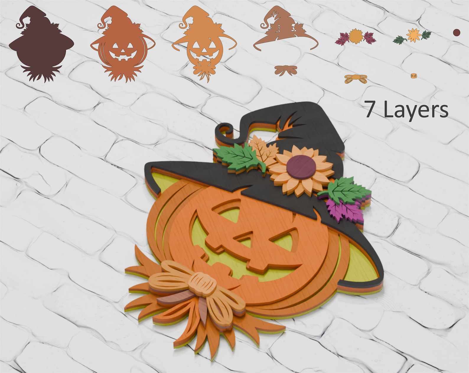 3D Layered Jack O Lantern Scarecrow SVG, Halloween Decor Cut File ...