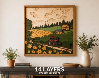 3d Tractor Farm Landscape Silhouette, Tractor Shadow Box Templates, Paper Cut, Files for Cricut and Laser Cut Files Farmhouse Layered Art