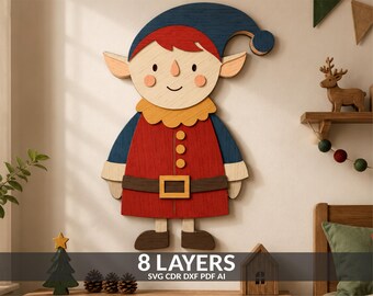Laser Cut Christmas Elf Ornament: SVG Glowforge CNC Ornament Files (Digital Download)