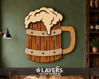 Layered Beer Mug SVG: 3D Laser Cut File, Oktoberfest Decor (Digital Download