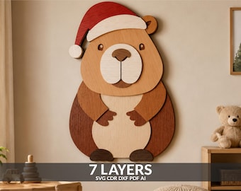 Fichiers de Noël Capybara 3D découpés au laser : SVG Papercut Cricut, Glowforge (téléchargement numérique)