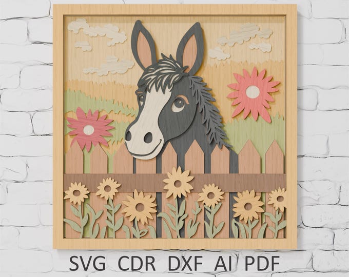 Donkey Light Box 3D Donkey SVG, Layered Shadowbox Template, Paper Cut Light Box, Funny ...