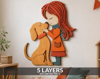 Dog and Girl Layered Papercut Shadow Box SVG File for Cricut (Digital Download)
