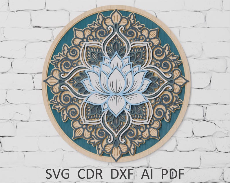 Layered Lotus Mandala Wall Art – Spiritual Yoga Decor (SVG, DXF, PDF ...