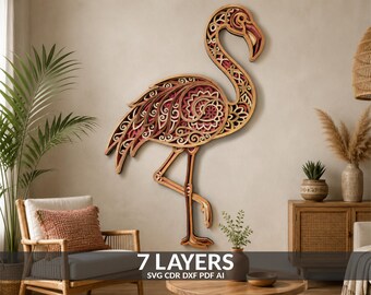 Multilayer Flamingo Mandala Laser Cut File (SVG, DXF, AI) – 3D Wall Decor Template