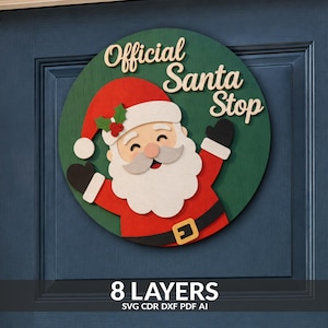 Official Santa Stop Here | 8-Layer Laser Cut Wood Sign (SVG DXF PDF)