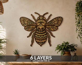 Bumble Bee Laser Cut File: Layered Plywood Wall Decor (svg, dxf, pdf, ai)