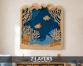 Scatola d'ombra subacquea 3D SVG, file di taglio laser multistrato Glowforge