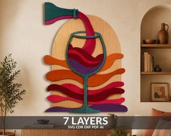 Layered Red Wine SVG, 3D Papercraft Laser Cut Wall Art Decor Files