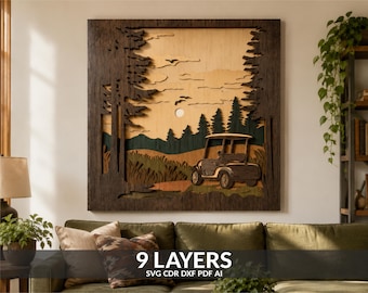 3D Golf Cart Shadow Box SVG: Layered Paper Cut Lightbox (Digital Files)