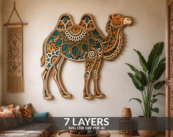 Layered Camel Mandala svg, Desert Animal Laser Cut File (svg, dxf, pdf, ai)