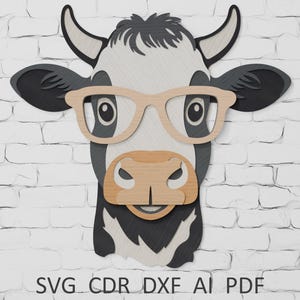 3D Cow with Glasses SVG: Layered Mandala Laser Cut File (Digital Download
