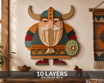 Plik SVG 3D Viking z warstwami, mandala wycinana laserowo (pobranie cyfrowe)