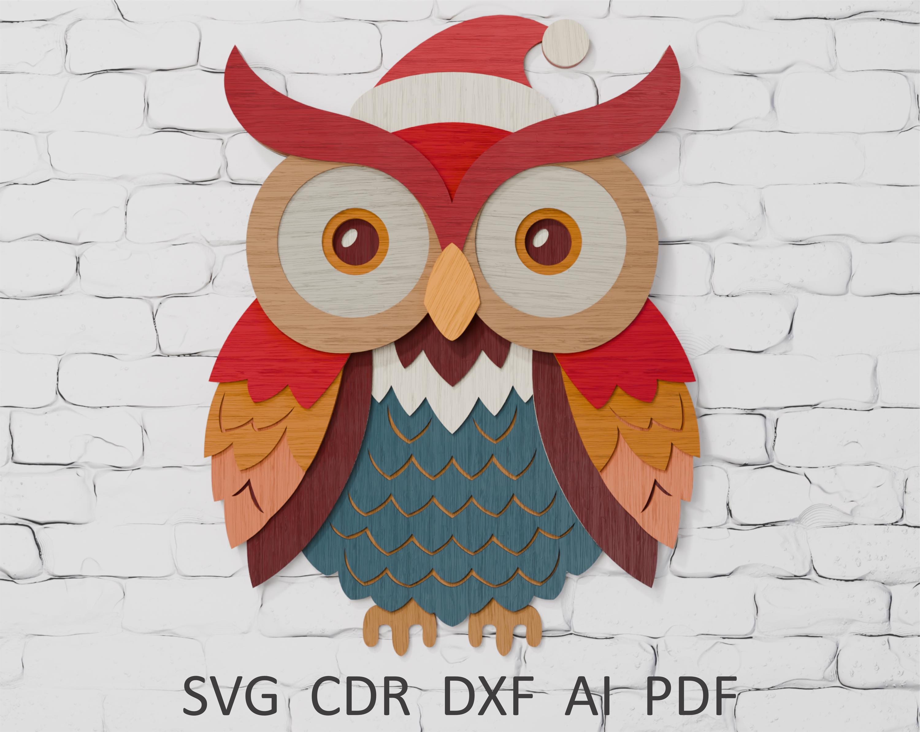 Svg Christmas Owl Multilayer SVG Cut File, 3d Owl Ornament Mandala Layered Dxf File for Cricut Shado