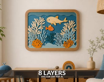 Aquarium Sea Scene SVG, Multilayer Laser Cut Files