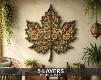 Maple Leaf Wall Art SVG | Intricate Botanical Mandala Design (Digital File)