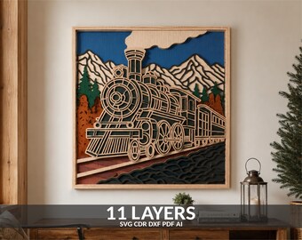 Steam Train Mandala 3D SVG Laser Cut File: Retro Locomotive Panel (Digital Download)