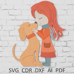 Dog and Girl Layered Papercut Shadow Box SVG File for Cricut (Digital Download)