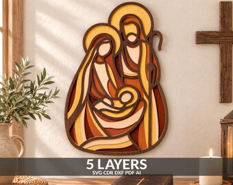 Presepe multistrato in formato SVG, file per taglio laser 3D a forma di mandala natalizio (download digitale)