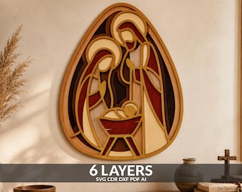 Presepe 3D in formato SVG per taglio laser, cornice in legno multistrato (download digitale)