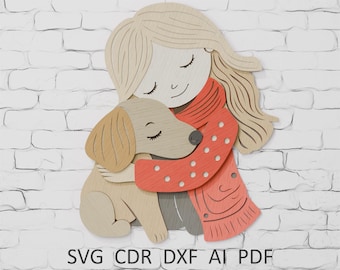 Girl and Dog Mandala SVG: Laser Cut Multilayer Files (Digital Download