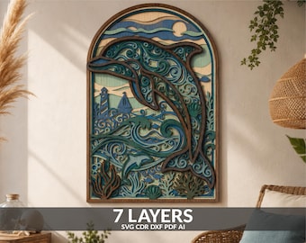 Dolphin Mandala Sea Scene Layered SVG (Digital Download)
