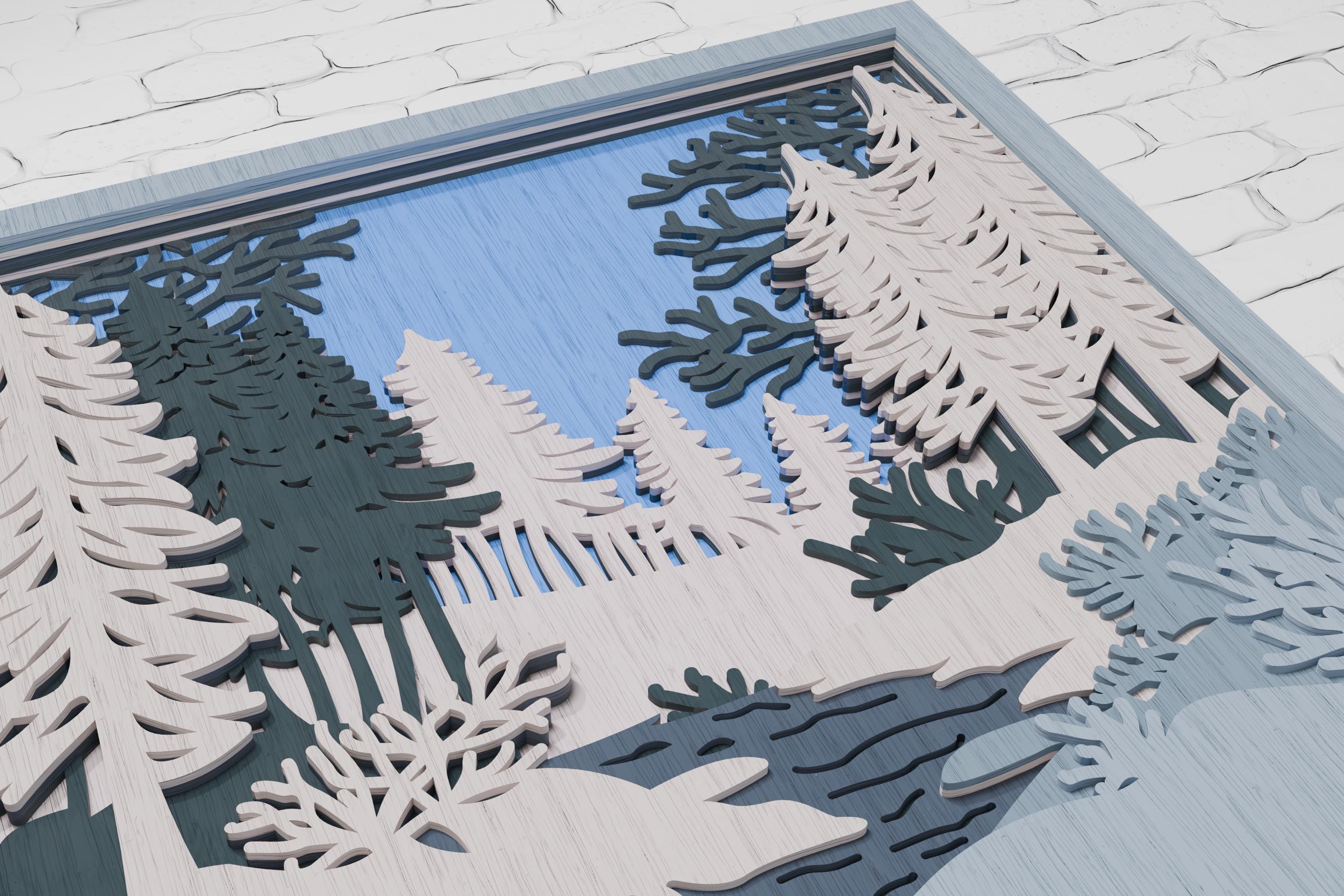 レーザーカット冬の森の風景：シャドウボックスSVG DXF PDF - Etsy 日本