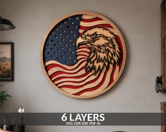 Eagle American Flag Laser Cut File, Patriotic Wall Art (Digital Download