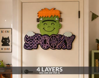 Frankenstein Door Hanger SVG: Spooky Halloween Laser Cut File (Digital Download)