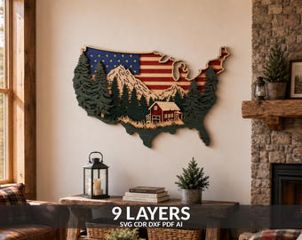 US Map Farm Scene Papercut, Laser Cut Files (Digital Download)