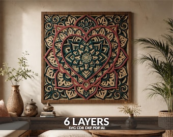 Layered Heart Mandala SVG | Floral Wall Art Cut File (Digital Download)