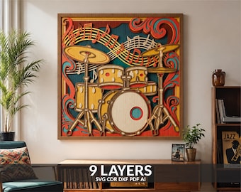 Layered Drum Multilayer Svg Design, Musical Instrument Laser Cut File