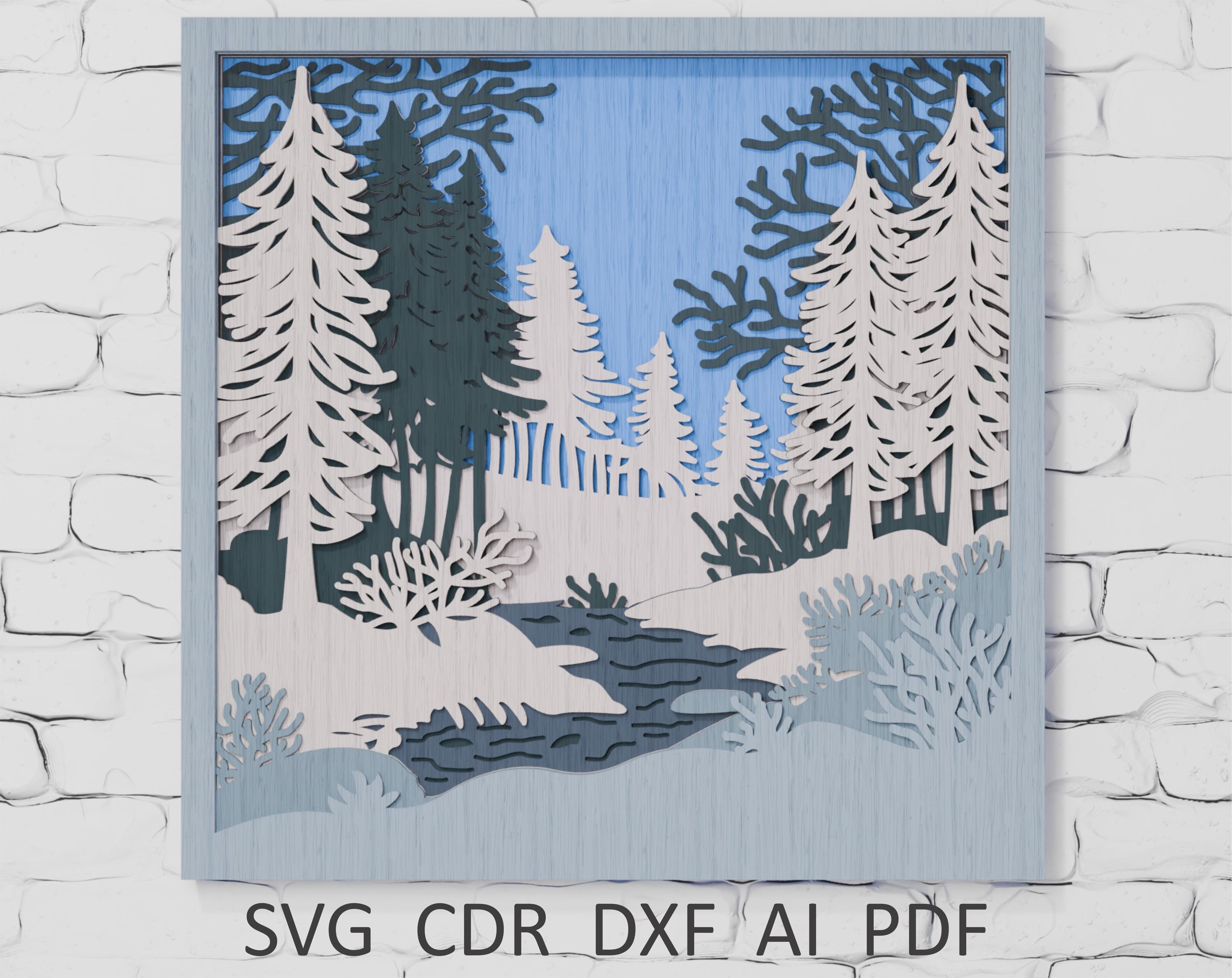シャドーボックス　冬の風景 レーザーカット冬の森の風景：シャドウボックスSVG DXF PDF - Etsy 日本