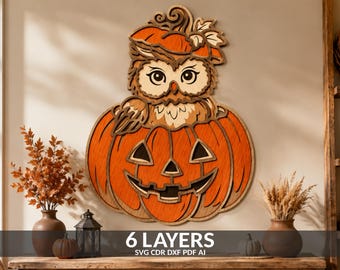 Layered Owl Pumpkin Sign (Digital Download - svg, png, pdf, cdr, ai) Halloween Decor