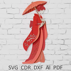 Multilayer Geisha Svg Laser Cut files for Cricut, Geisha Woman 3D Cardstock mandala Papercut for Silhouette, Glowforge, xtool paper file