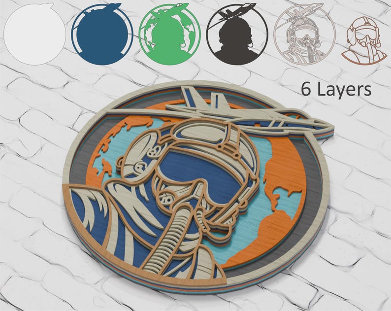 Pilot Fighter Plane Layered SVG, Multilayer Laser Cut Files (digital ...