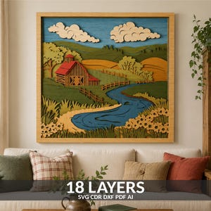 Farm Barn Shadow Box SVG: Layered Country Landscape, Glowforge CNC Cricut (Digital Download