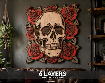 Floral Skull Multilayer SVG Cut File: Roses Shadow Box Design (Digital Download)
